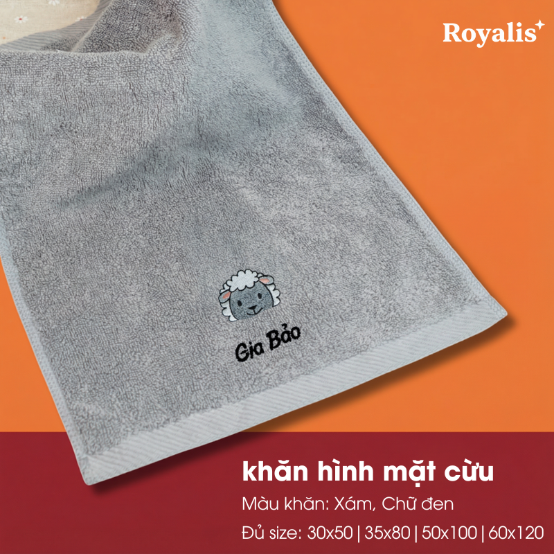 Khăn mặt 30x50 hình động vật + thêu tên