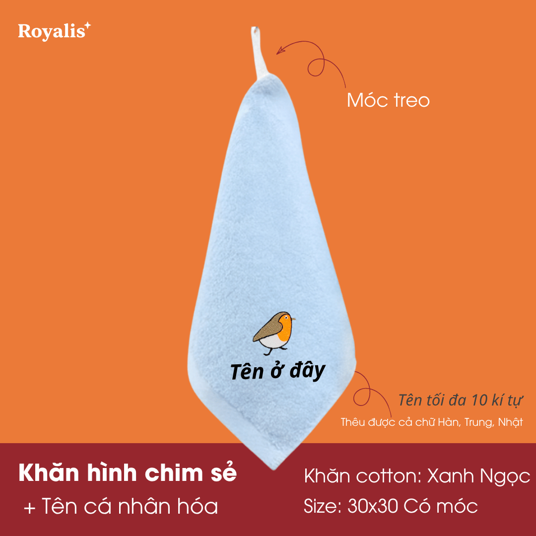 Khăn mặt 30x50 hình động vật + thêu tên