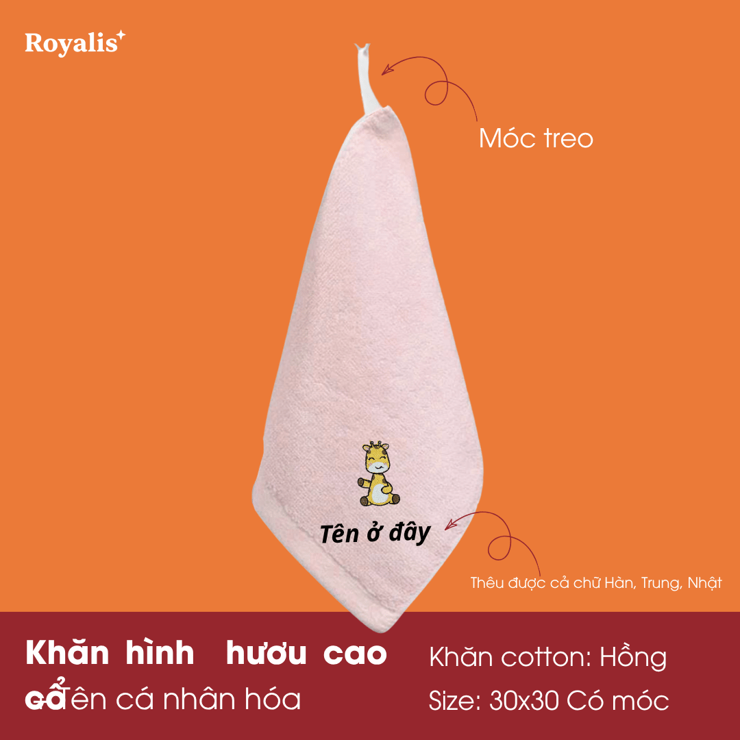 Khăn mặt 30x50 hình động vật + thêu tên