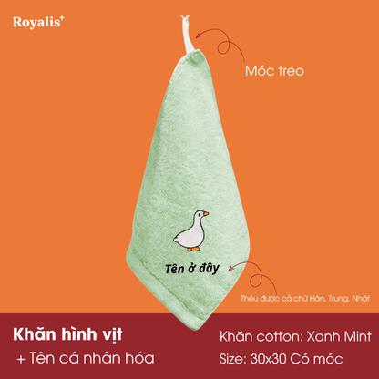 Khăn mặt 30x50 hình động vật + thêu tên