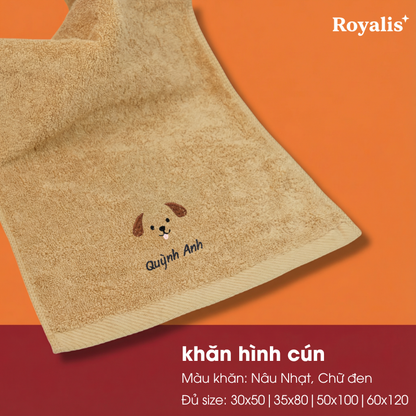Khăn mặt 30x50 hình động vật + thêu tên