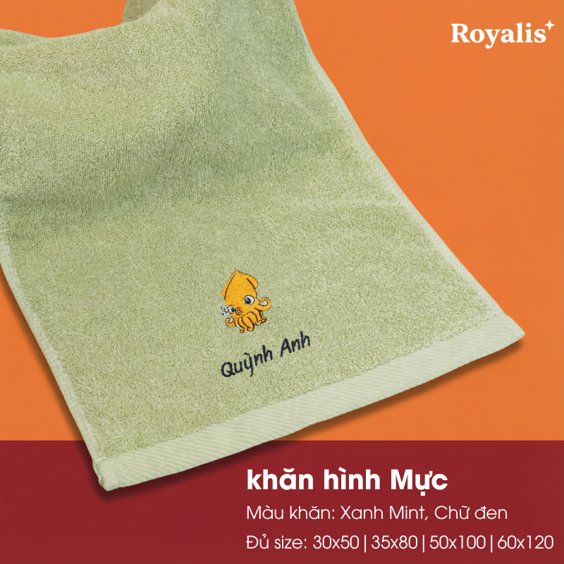 Khăn mặt 30x50 hình động vật + thêu tên