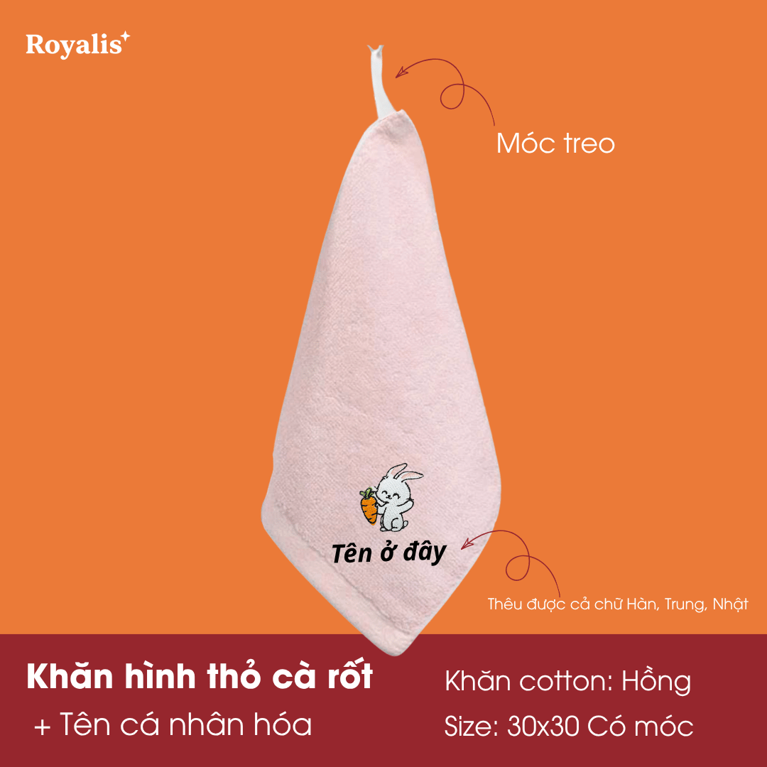 Khăn mặt 30x50 hình động vật + thêu tên