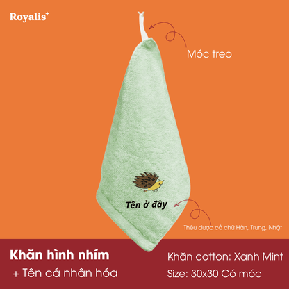Khăn mặt 30x50 hình động vật + thêu tên