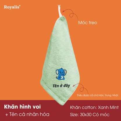 Khăn mặt 30x50 hình động vật + thêu tên