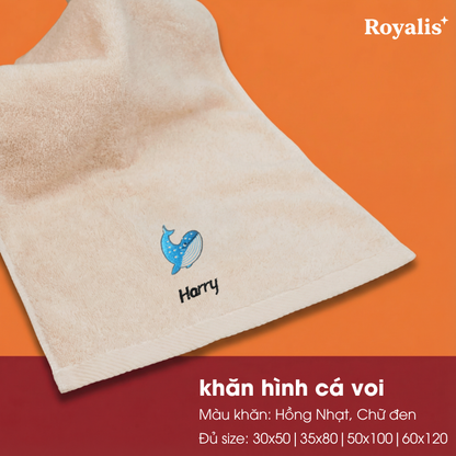 Khăn mặt 30x50 hình động vật + thêu tên