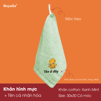 Khăn mặt 30x50 hình động vật + thêu tên