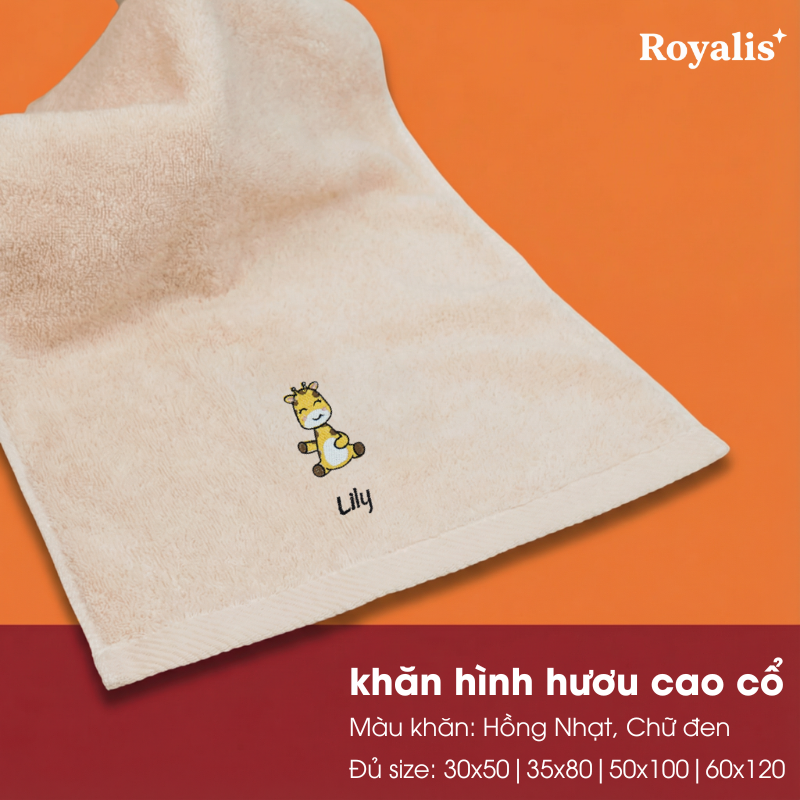 Khăn mặt 30x50 hình động vật + thêu tên