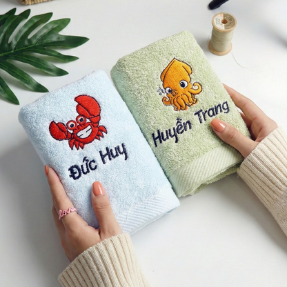 Khăn mặt 30x50 hình động vật + thêu tên